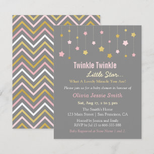 Faux Gold and Pink Twinkle Little Star Baby Shower Invitation