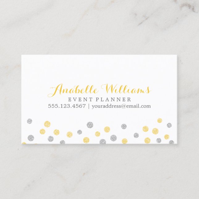 Faux Gold and Silver Glitter Confetti Dots Business Card (Front)