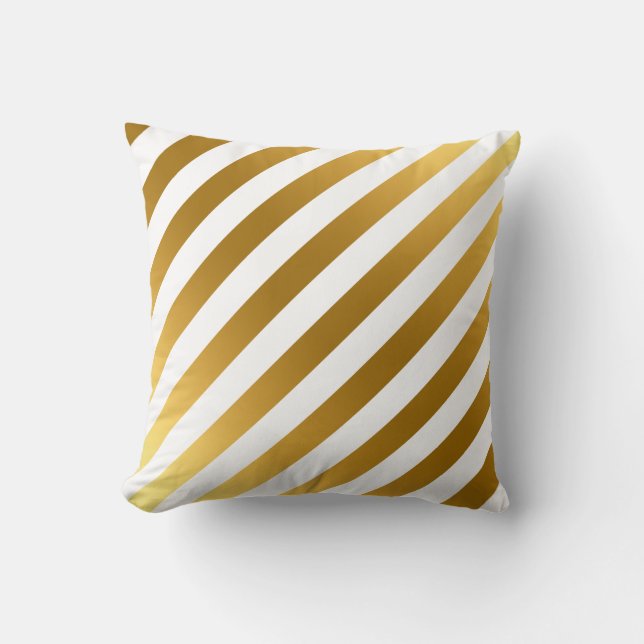Faux Gold and White Stripes Pattern Elegant Throw Pillow (Front)