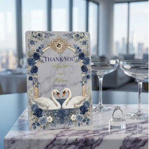 Faux Gold Arch Navy Blue Swan Marble Effect Thank You Card