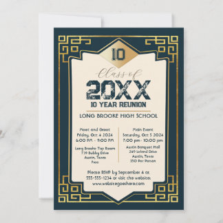 Faux Gold Art Deco 10 Year High School Reunion Invitation