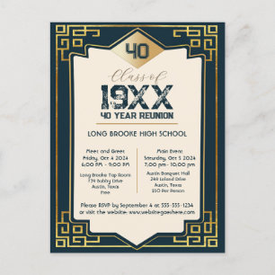  Faux Gold Art Deco 40 Year High School Reunion Postcard