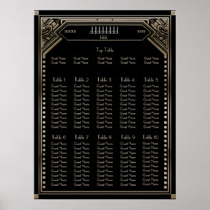 Faux Gold Art Déco Gatsby Mariage Seing Chart