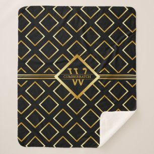Faux Gold Axis Monogram –Black and Gold - Medium Sherpa Blanket