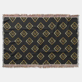 Faux Gold Axis Monogram – Black & Gold Throw Blanket