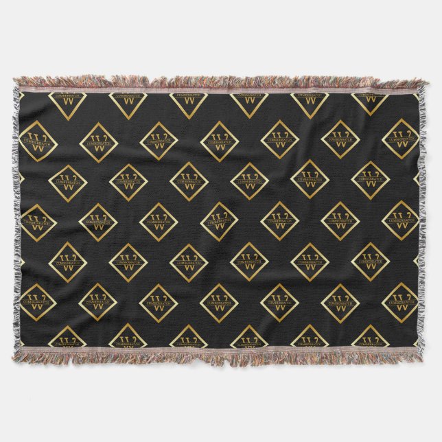 Faux Gold Axis Monogram – Black & Gold Throw Blanket (Front)