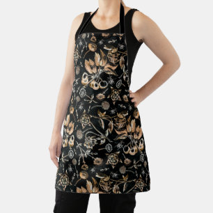 Faux Gold Beetles Flowers Leaves Cherry Fruits Apron