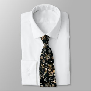 Faux Gold Beetles Flowers Leaves Cherry Fruits Tie
