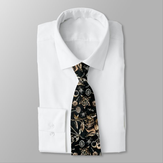 Faux Gold Beetles Flowers Leaves Cherry Fruits  Tie (Tied)