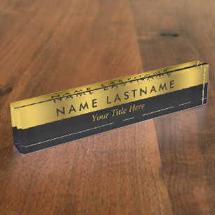 Faux Gold Black Elegant Modern Stylish Sleek Nameplate