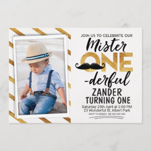 Faux Gold Black M. Onederful Invitation d'annivers