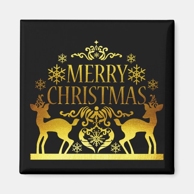 Faux Gold Black Merry Christmas Magnet (Front)