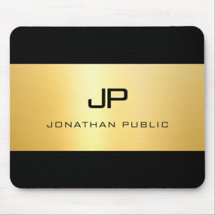 Faux Gold Black Modern Elegant Monogram Template Mouse Pad