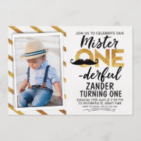 Faux Gold Black Mr Onederful Birthday Invitation