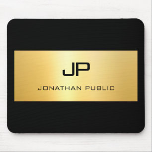 Faux Gold Black Personalized Modern Elegant Mouse Pad
