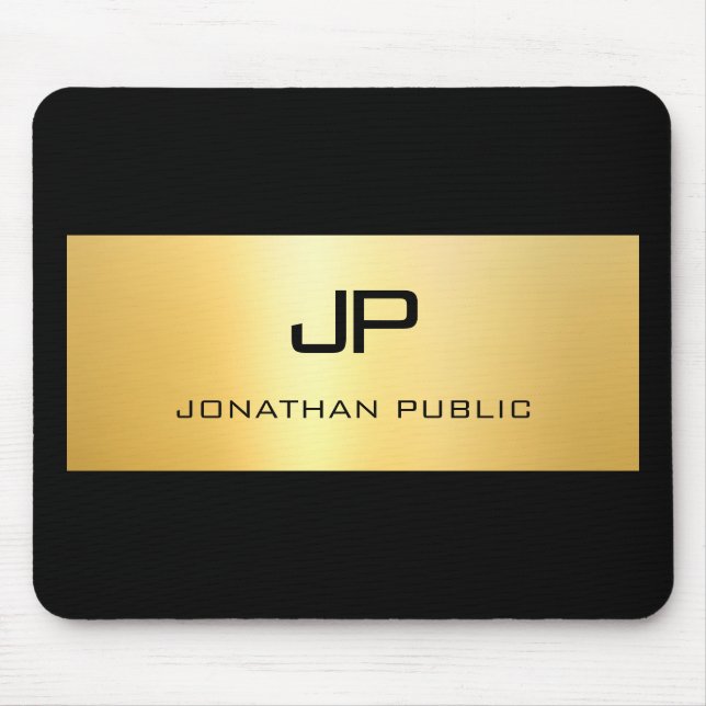 Faux Gold Black Personalized Modern Elegant Mouse Pad (Front)