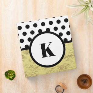 Faux Gold Black Polka Dot Monogram Initial Binder