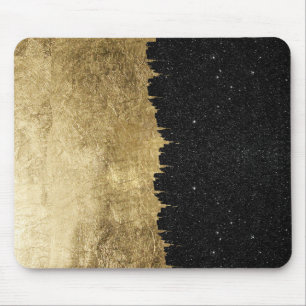 Faux Gold & Black Starry Night Brushstrokes Mouse Pad