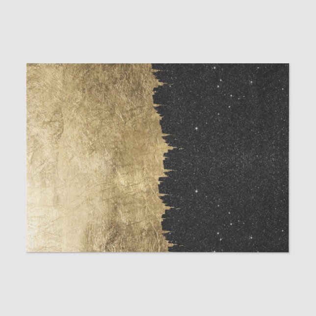Faux Gold & Black Starry Night Brushstrokes Tissue Paper (Front)