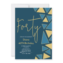 Faux Gold & Blue Anniversaire Invitation