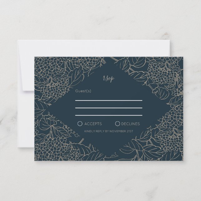 Faux Gold Botanical Frame Weddin RSVP Card (Front)