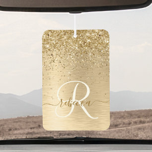 Faux Gold Brushed Metal Glitter Print Monogram Nam Air Freshener