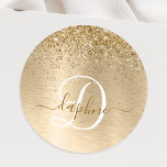 Faux Gold Brushed Metal Glitter Print Monogram Nam Classic Round Sticker<br><div class="desc">Easily personalize this trendy chic round sticker design featuring pretty gold sparkling faux glitter on a gold brushed metallic background.</div>