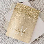 Faux Gold Brushed Metal Glitter Print Monogram Nam iPad Mini Cover<br><div class="desc">Easily personalize this trendy chic ipad cover design featuring pretty gold sparkling glitter on a gold brushed metallic background.</div>