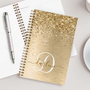 Faux Gold Brushed Metal Glitter Print Monogram Nam Planner
