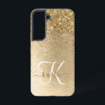Faux Gold Brushed Metal Glitter Print Monogram Nam Samsung Galaxy Case<br><div class="desc">Easily personalize this trendy chic phone case design featuring pretty gold sparkling glitter on a gold brushed metallic background.</div>