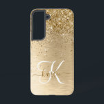Faux Gold Brushed Metal Glitter Print Monogram Nam Samsung Galaxy Case<br><div class="desc">Easily personalize this trendy chic phone case design featuring pretty gold sparkling glitter on a gold brushed metallic background.</div>