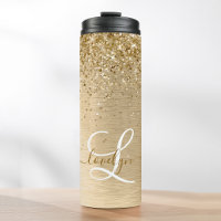 Faux Gold Brushed Metal Glitter Print Monogram Nam