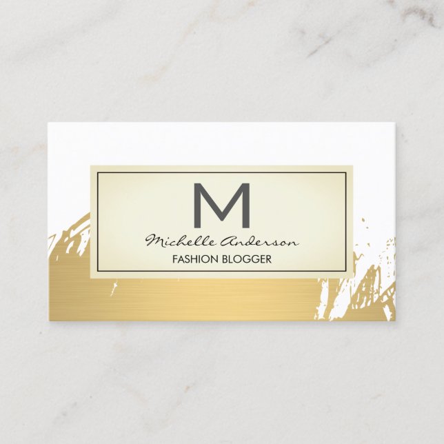 Faux Gold Brushed Monogram Business Card (Front)