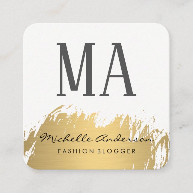 Faux Gold Brushed Monogram | Variation Square Business Card (Front)
