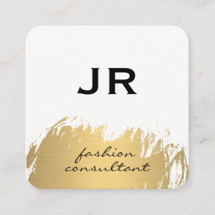 Faux Gold Brushed White Grey Square Business Card