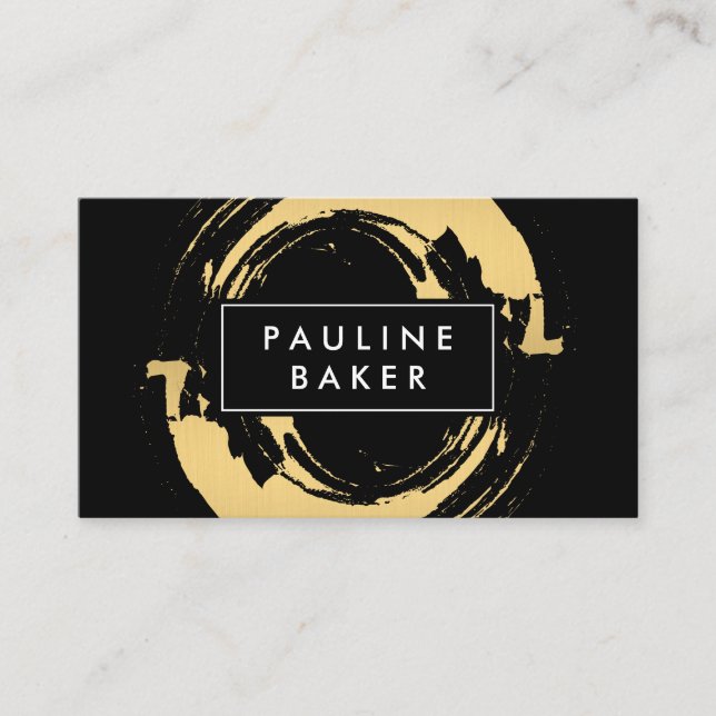 Faux Gold Brushed with Black White Label Variation Business Card (Front)