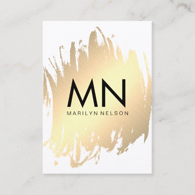 Faux Gold Brushed with Chic Monogram Business Card (Front)