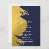 Faux Gold Brushstrokes & Navy Blue with Monogram