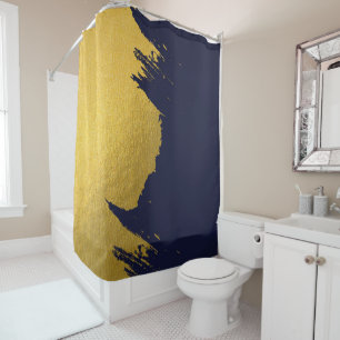 Faux Gold Brushstrokes with Navy Blue Background