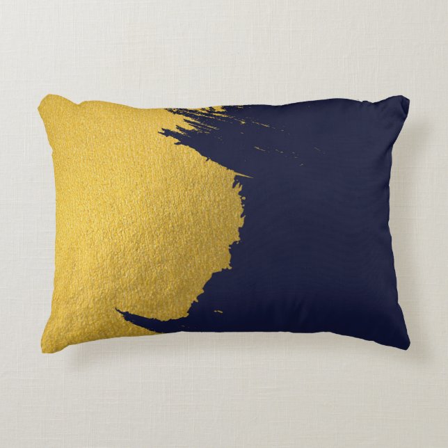 Faux Gold Brushstrokes with Navy Blue Background Accent Pillow (Front)