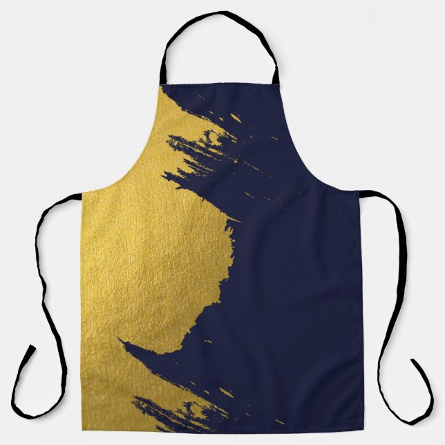 Faux Gold Brushstrokes with Navy Blue Background Apron (Front)