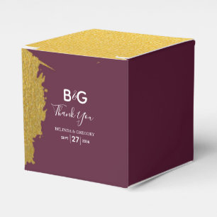 Faux Gold Burgundy, Monogram Wedding Favor Box