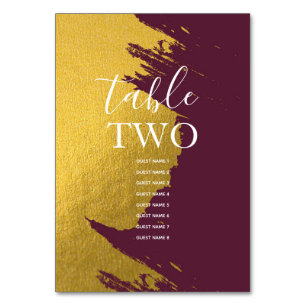 Faux Gold Burgundy, Monogram Wedding Guest Names Table Number