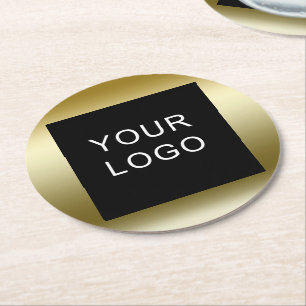 Faux Gold Business Corporate Logo Design   Round Paper Coaster