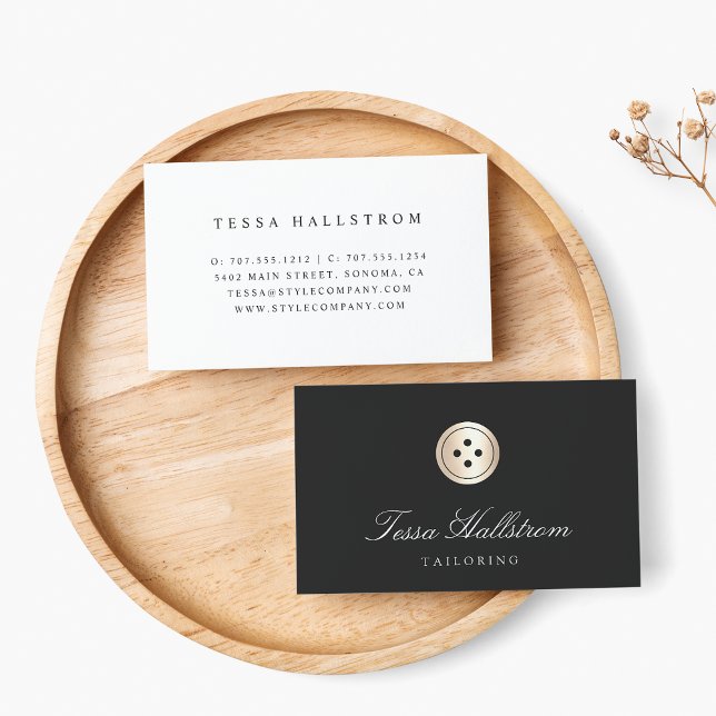 Faux Gold Button | Seamstress Tailor Alterations Business Card (Creator Uploaded)