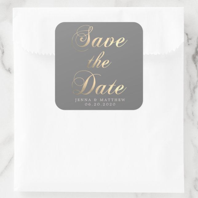Faux Gold Calligraphy Save the Date Sticker (Bag)