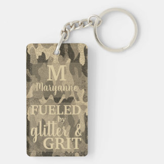 Faux Gold Camouflage Glitter Metallic Camo Name Keychain
