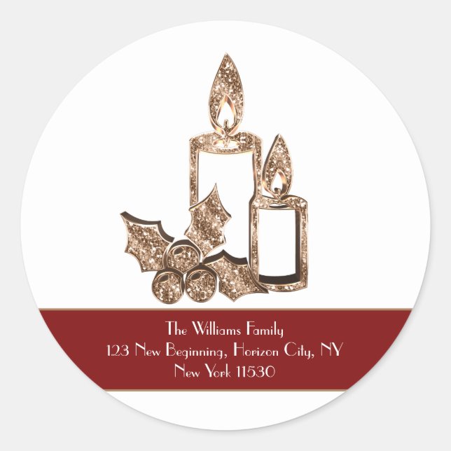 Faux Gold Candle with Holly Christmas Classic Round Sticker (Front)