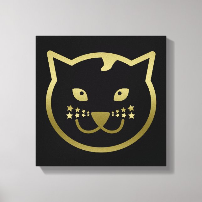 Faux Gold Cat Face - Custom background colour Canvas Print (Front)