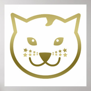 Faux Gold Cat Face - Custom background colour Poster